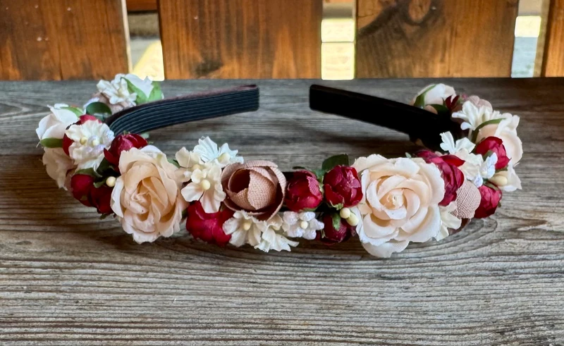 Blüten Haarreifen zum Dirndl, rot, lachs, ecru
