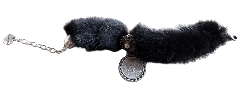 Trachten Armband, schwarz, Fell, Münze, Pelz
