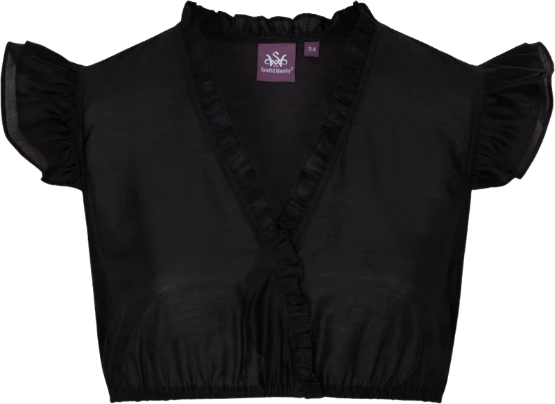 Dirndlbluse, Spieth & Wensky, schwarz, Fran Chiffon Flügelärmel