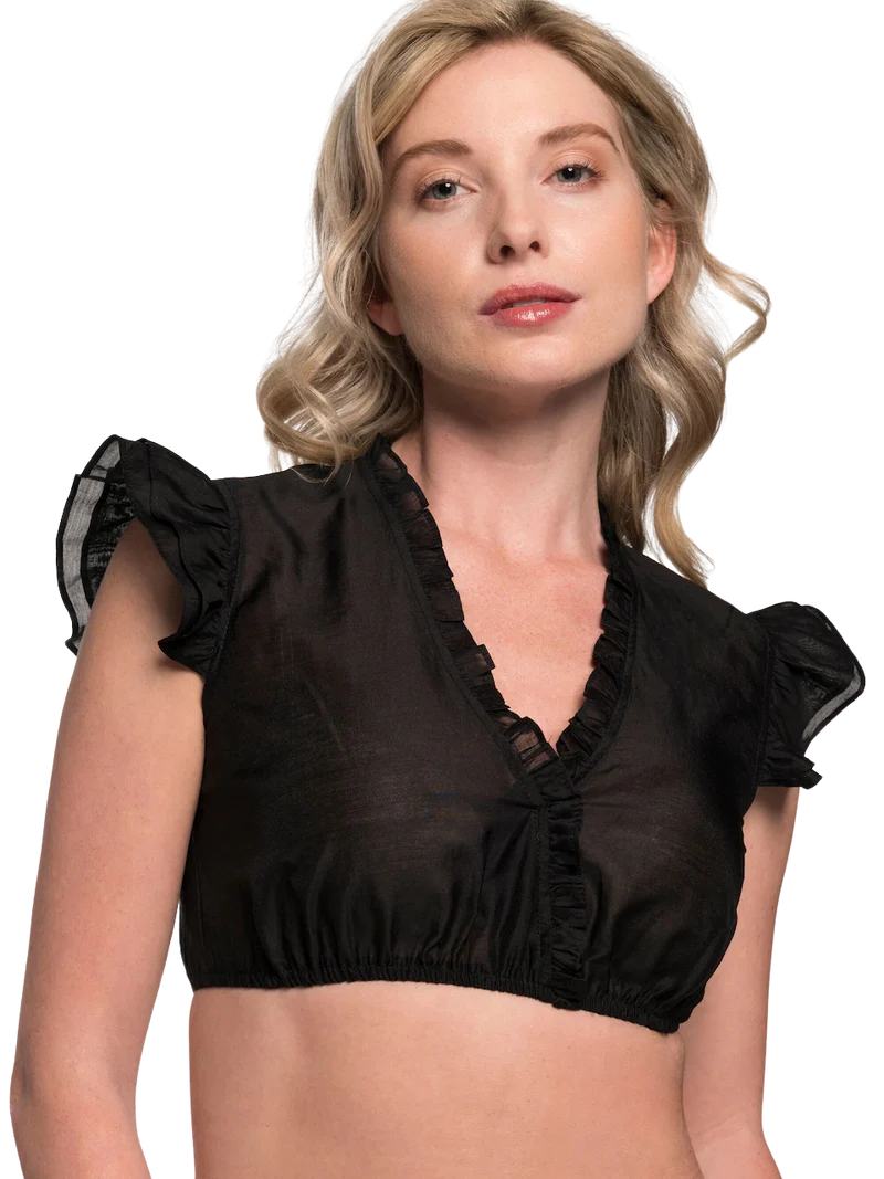 Dirndlbluse, Spieth & Wensky, schwarz, Fran Chiffon Flügelärmel