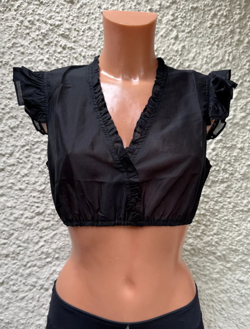 Dirndlbluse, Spieth & Wensky, schwarz, Fran Chiffon Flügelärmel