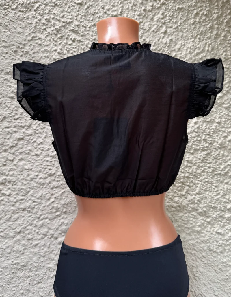 Dirndlbluse, Spieth & Wensky, schwarz, Fran Chiffon Flügelärmel