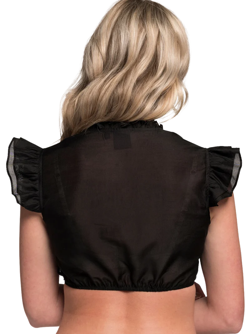 Dirndlbluse, Spieth & Wensky, schwarz, Fran Chiffon Flügelärmel