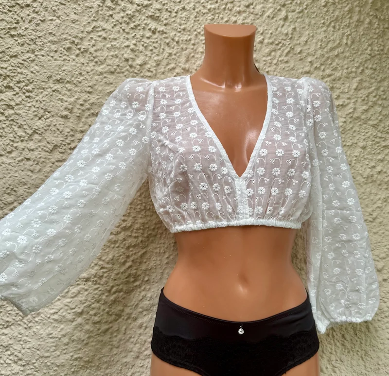 Dirndlbluse Krüger Madl, Signe, V-Ausschnitt, Spitze
