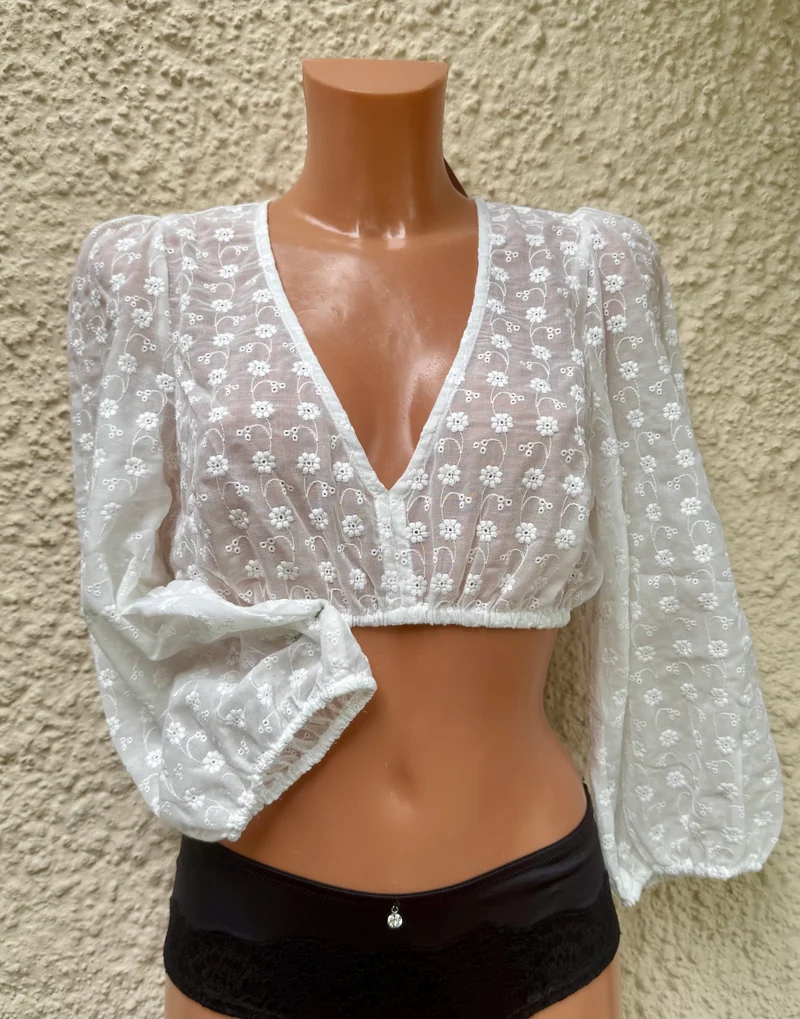 Dirndlbluse Krüger Madl, Signe, V-Ausschnitt, Spitze