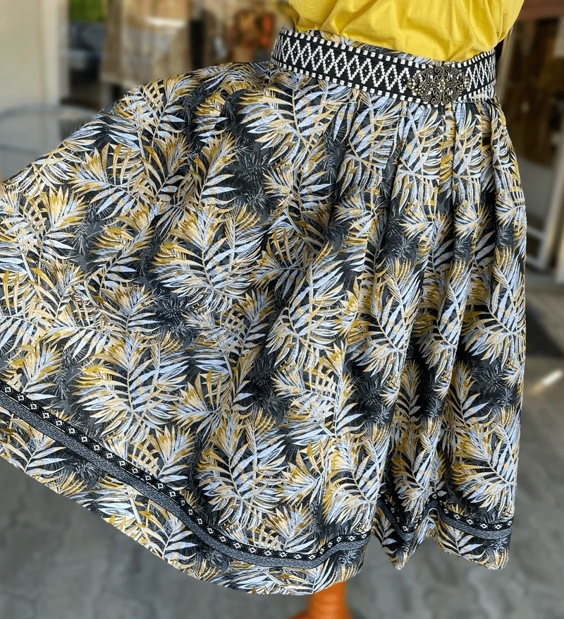 Trachten Rock Midi, Judika, schwarz, silber, gelb Krüger Collections