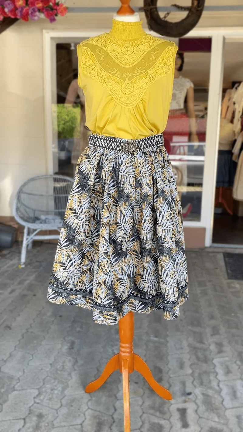 Trachten Rock Midi, Judika, schwarz, silber, gelb Krüger Collections