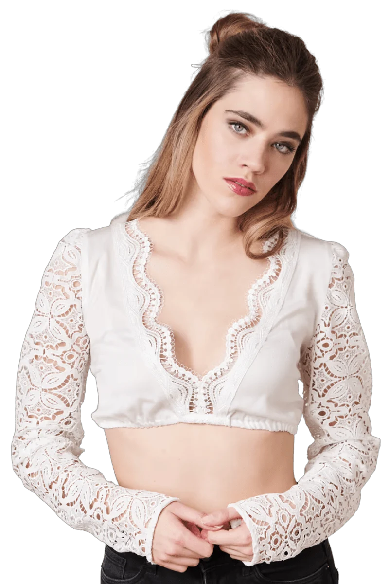 Dirndlbluse Krüger Collection, langarm, Céleste, V- Ausschnitt