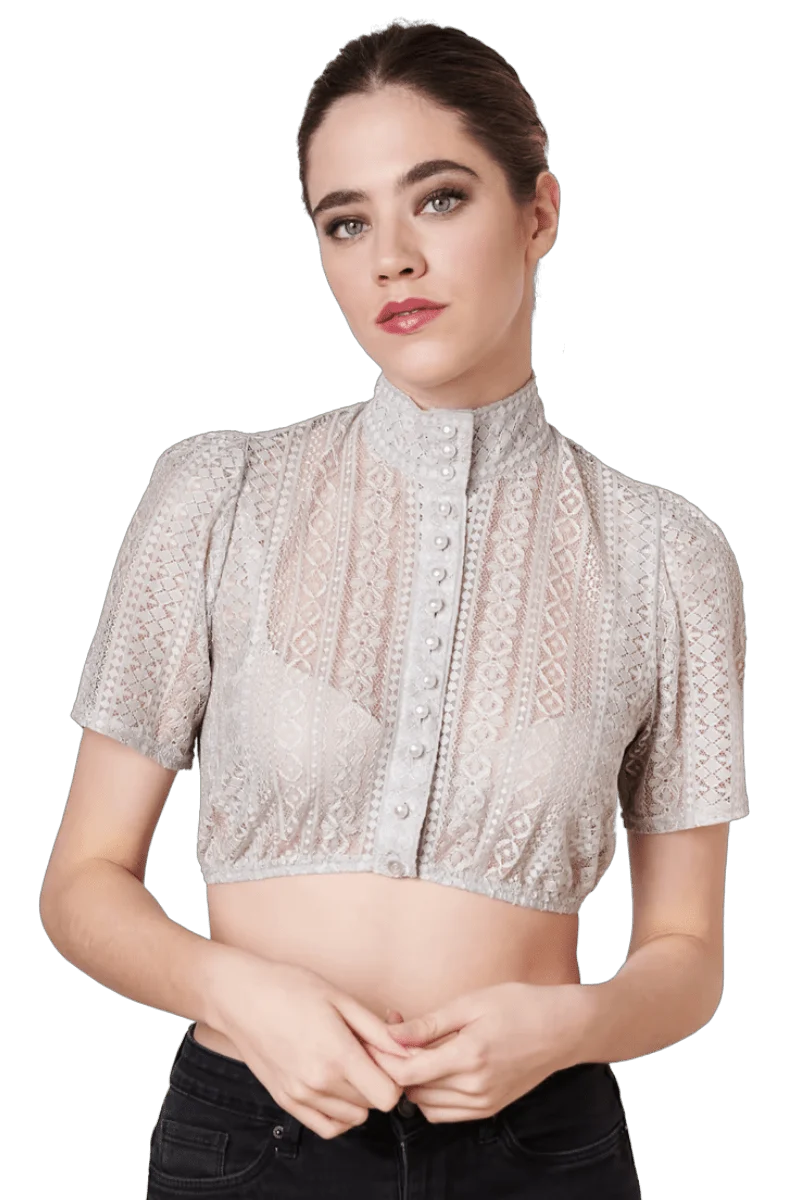Dirndlbluse Krüger Collections, Kali, grau, hochgeschlossen