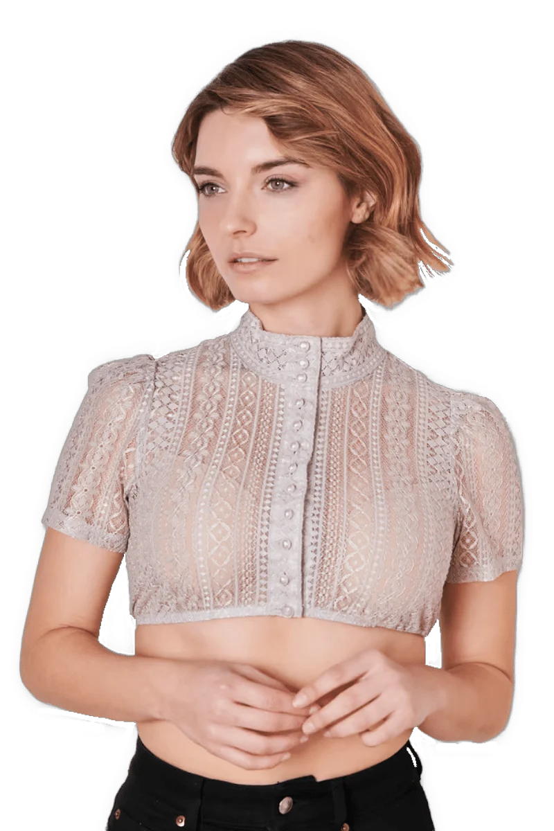 Dirndlbluse Krüger Collections, Kali, grau, hochgeschlossen