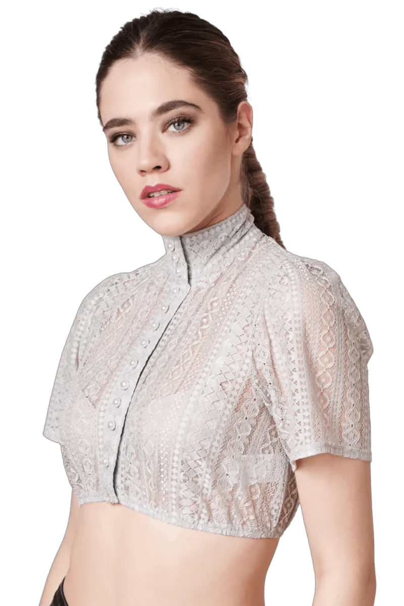 Dirndlbluse Krüger Collections, Kali, grau, hochgeschlossen