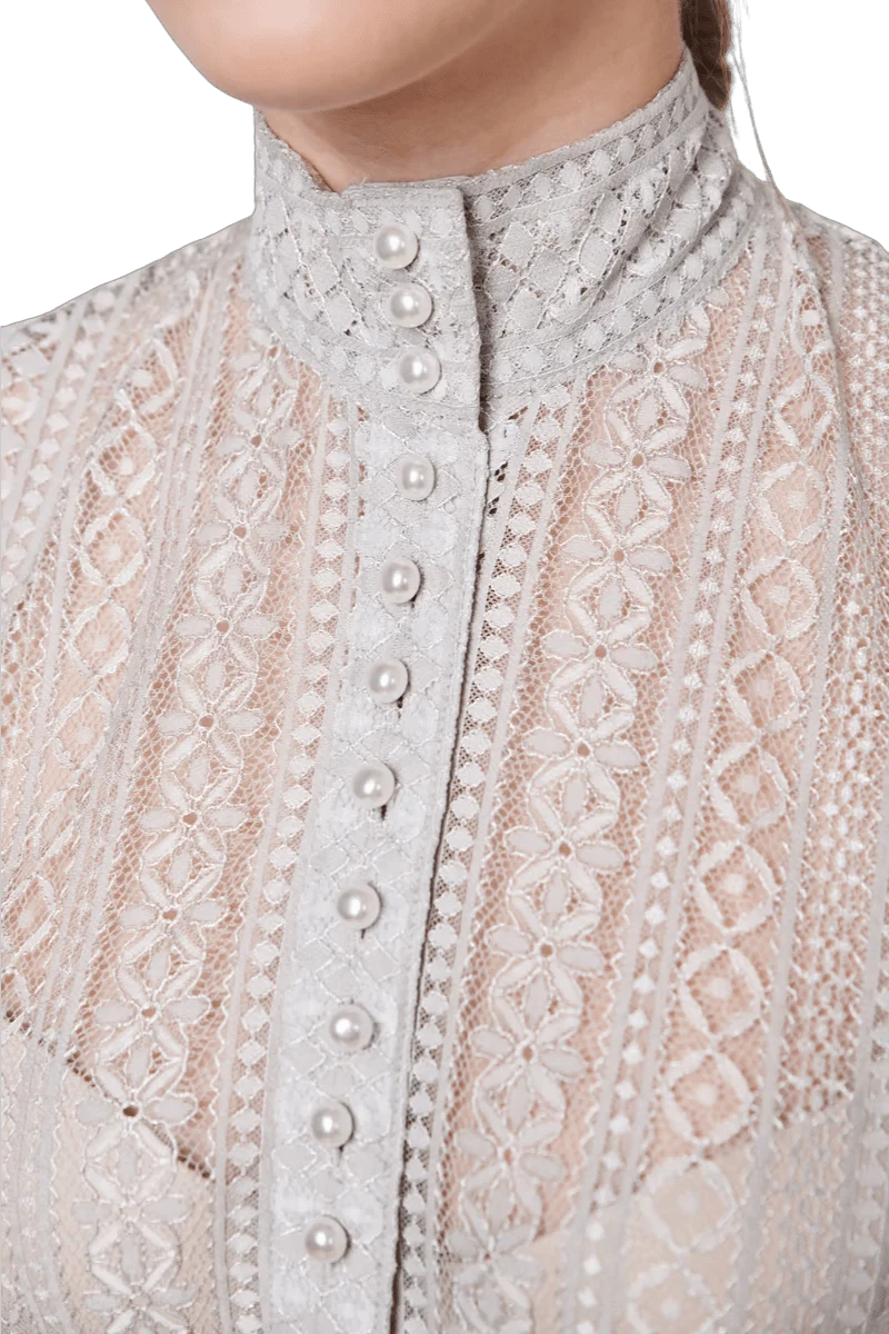 Dirndlbluse Krüger Collections, Kali, grau, hochgeschlossen