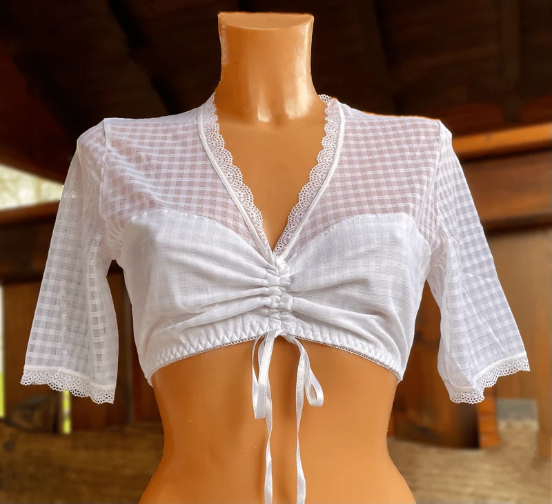 Dirndlbluse Nina von C., Melanie, weiß, halbarm, kariert