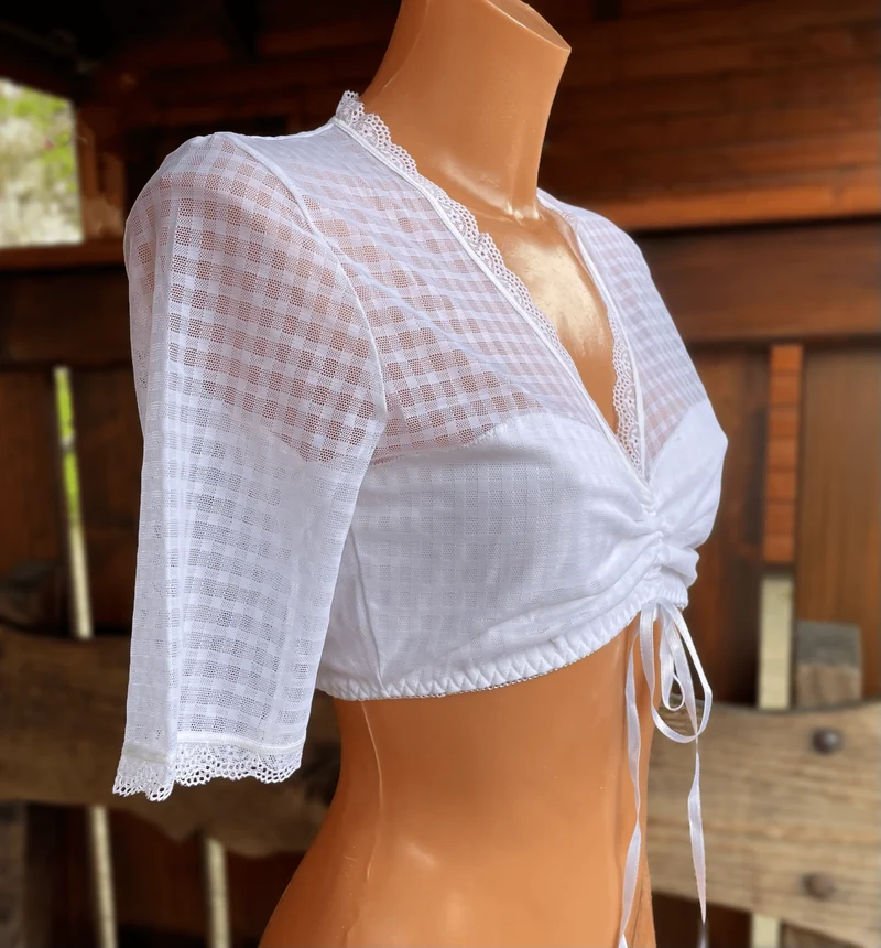 Dirndlbluse Nina von C., Melanie, weiß, halbarm, kariert