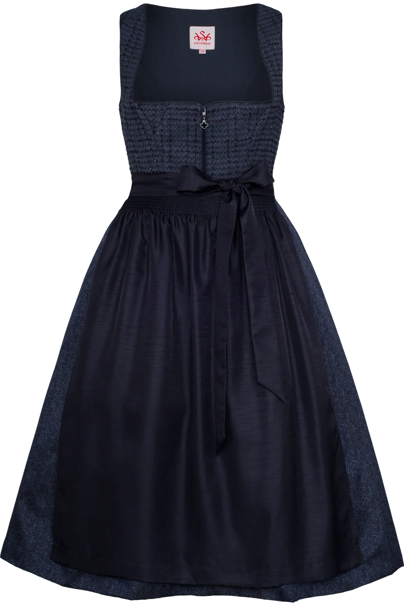 Monochromes Midi-Dirndl in Tweed-Optik - dunkelblau