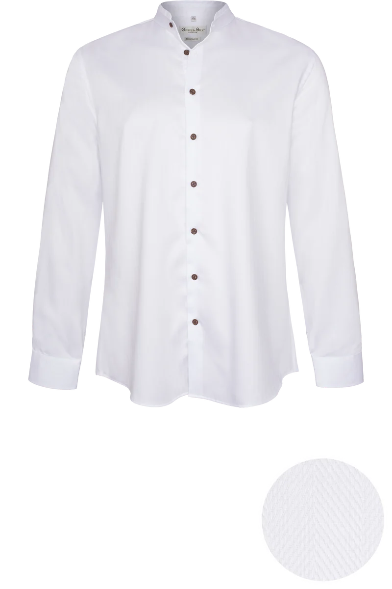Herren Trachtenhemd mit Stehkragen Tailored Fit - weiß weiß