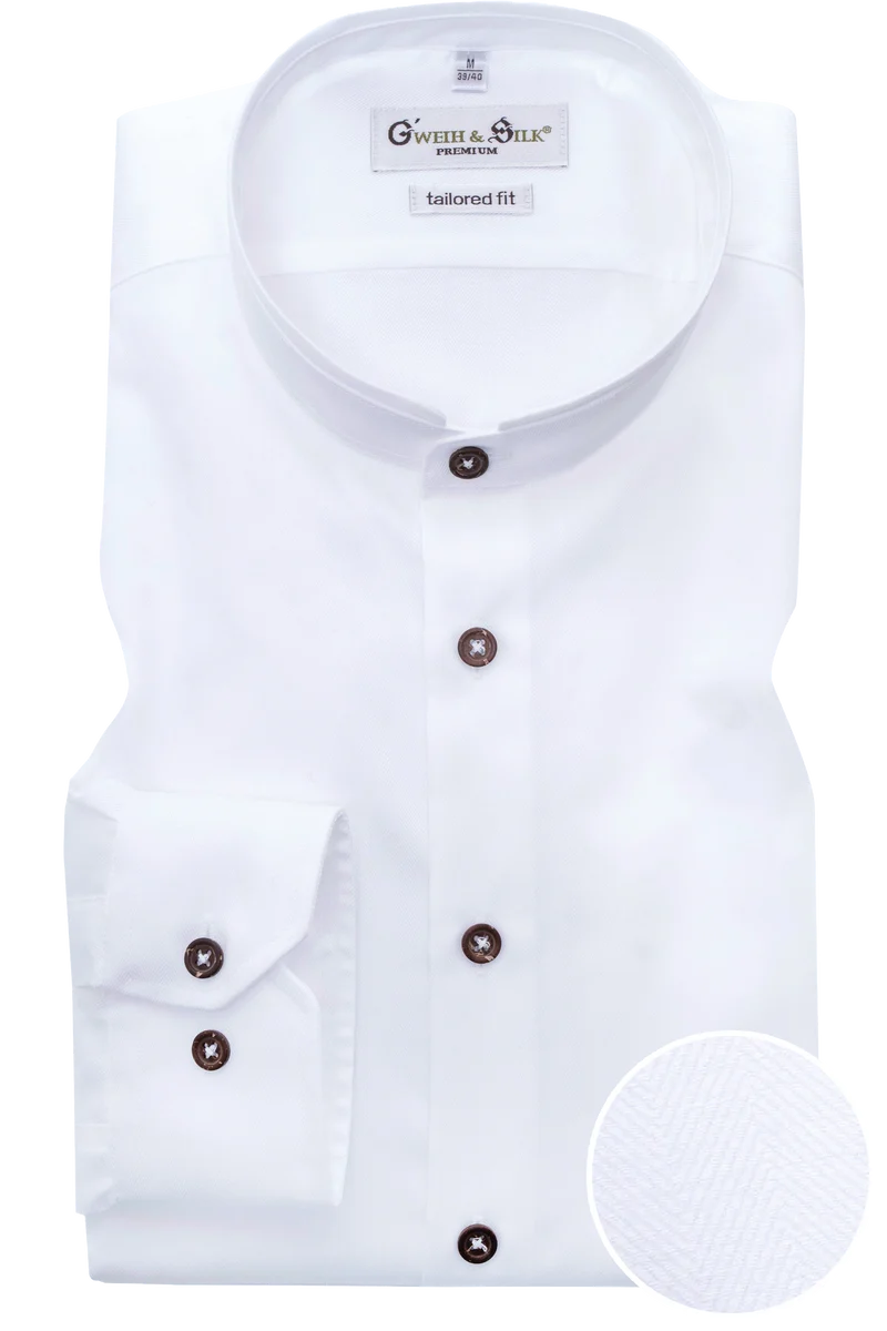 Herren Trachtenhemd mit Stehkragen Tailored Fit - weiß weiß