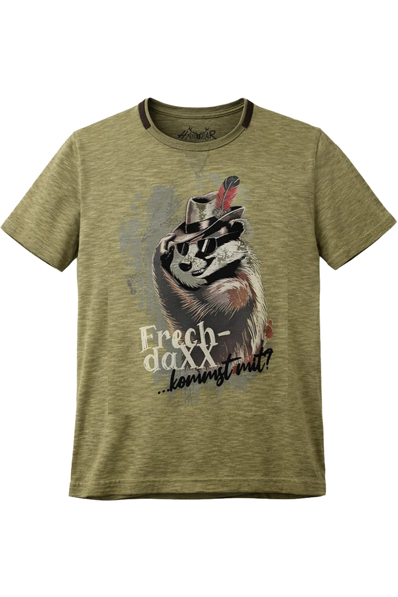 Kinder T-Shirt mit witzigem Frechdachs-Motiv - oliv