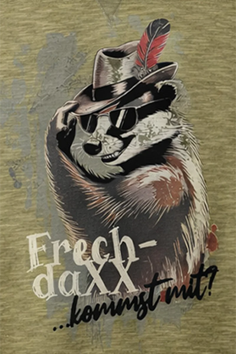 Kinder T-Shirt mit witzigem Frechdachs-Motiv - oliv