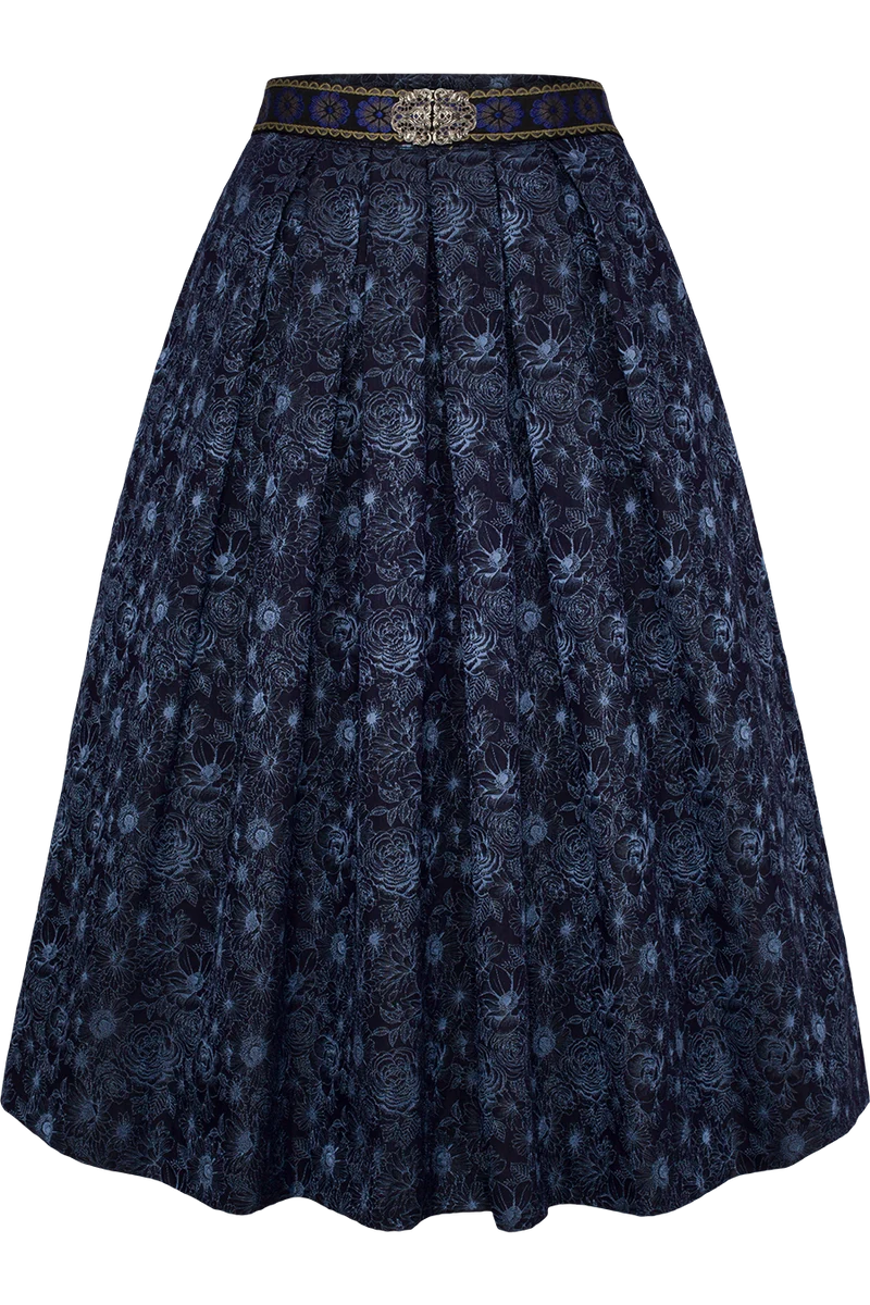 Midi-Trachtenrock mit Jacquardmuster und Gürtel - blau