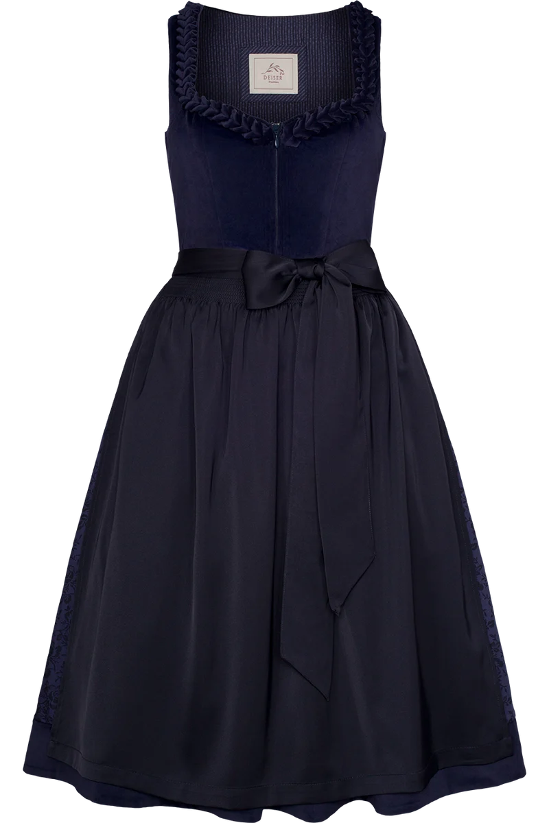 Midi-Dirndl Ton-in Ton mit Samtmieder - marine