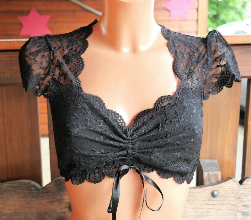Dirndlbluse Nina von C., Nina, schwarz, kurzarm, Zugband