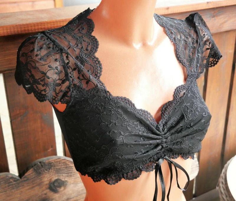 Dirndlbluse Nina von C., Nina, schwarz, kurzarm, Zugband