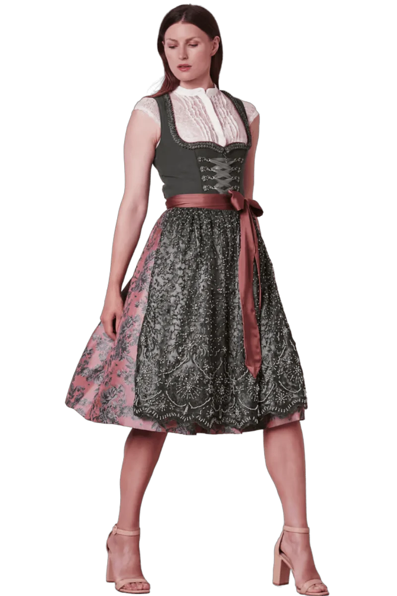 Dirndl Krüger Collection 70 cm, Estelle, grün, silber, rost, Gr. 36