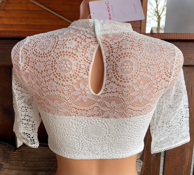Dirndlbluse Nina von C., champagner, halbarm, Maria, hochgeschlossen