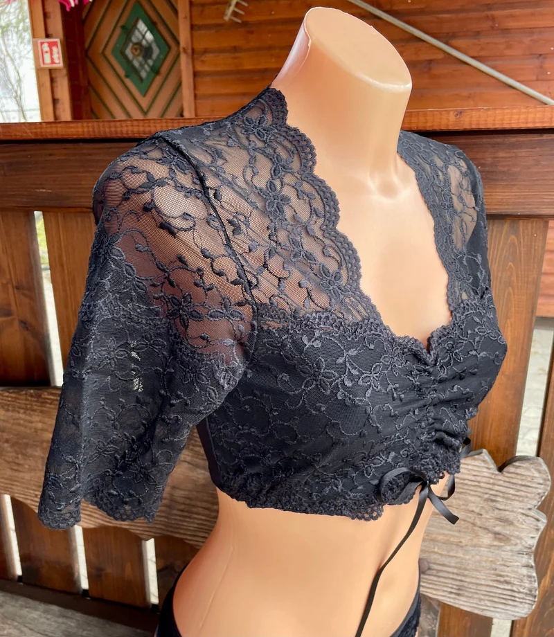 Dirndlbluse Nina von C., Martina, schwarz, halbarm, Zugband