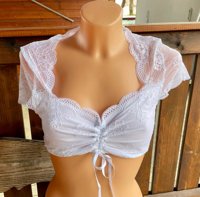 Dirndlbluse Nina von C., Sybille, weiß, kurzarm, Blüten