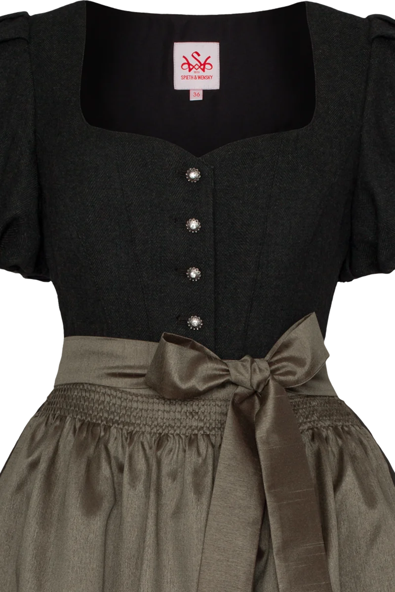 Midi-Wolldirndl mit Puffärmeln - dunkelgrün
