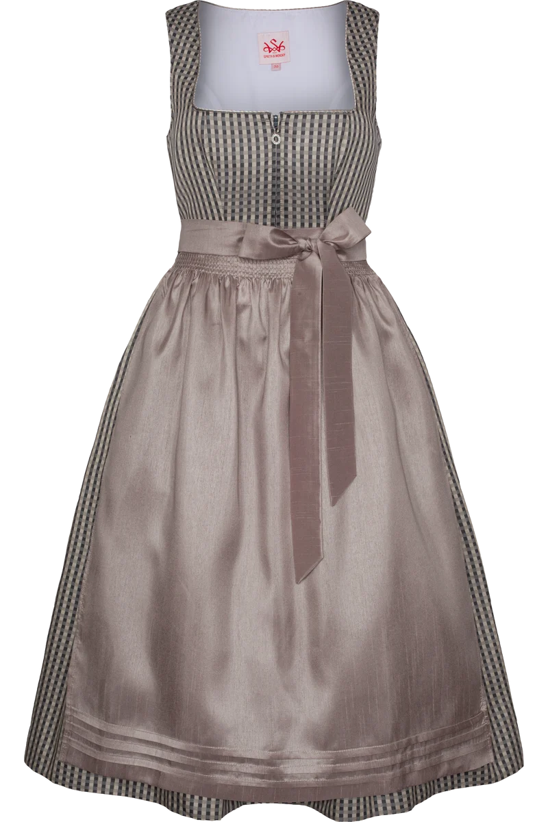 Midi-Dirndl kariert mit Taftschürze - taupe