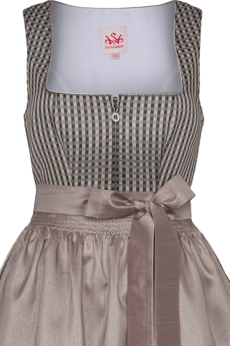 Midi-Dirndl kariert mit Taftschürze - taupe