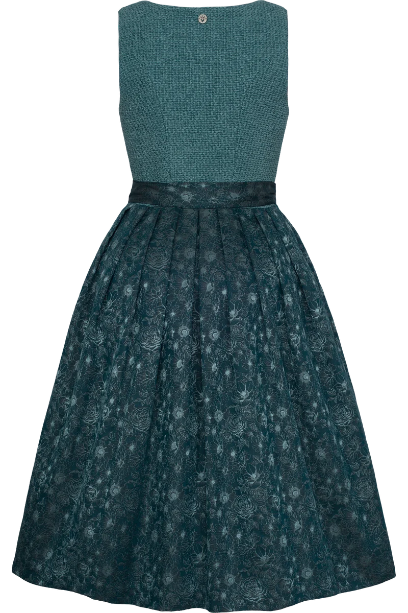 Midi-Dirndl monochrom in Bouclé-Optik - petrol
