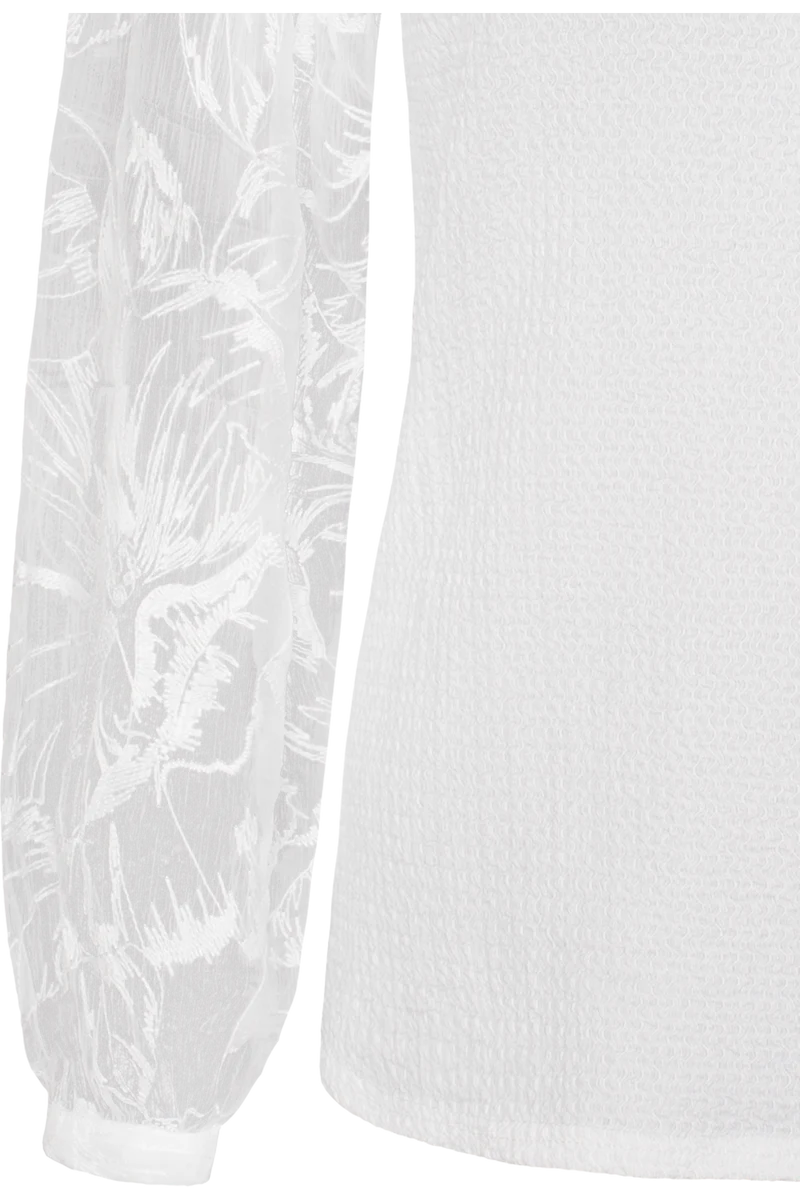 Elastische Damen Trachtenbluse mit floralen Puffärmeln - weiß
