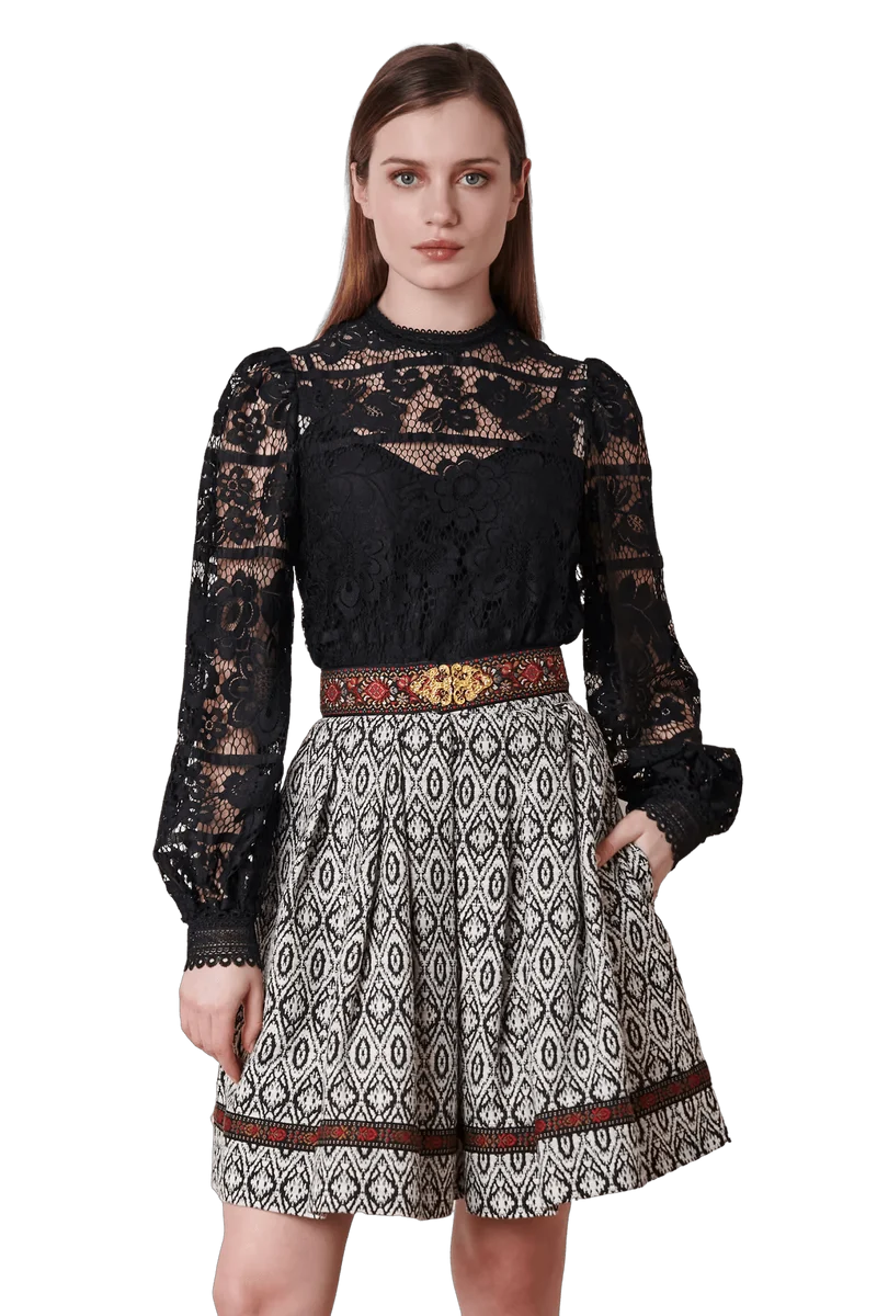 Trachten Rock Midi, Phemia, schwarz, weiß, Krüger Collections