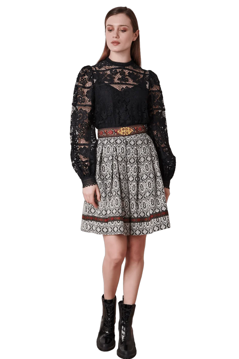 Trachten Rock Midi, Phemia, schwarz, weiß, Krüger Collections