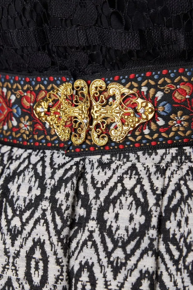 Trachten Rock Midi, Phemia, schwarz, weiß, Krüger Collections