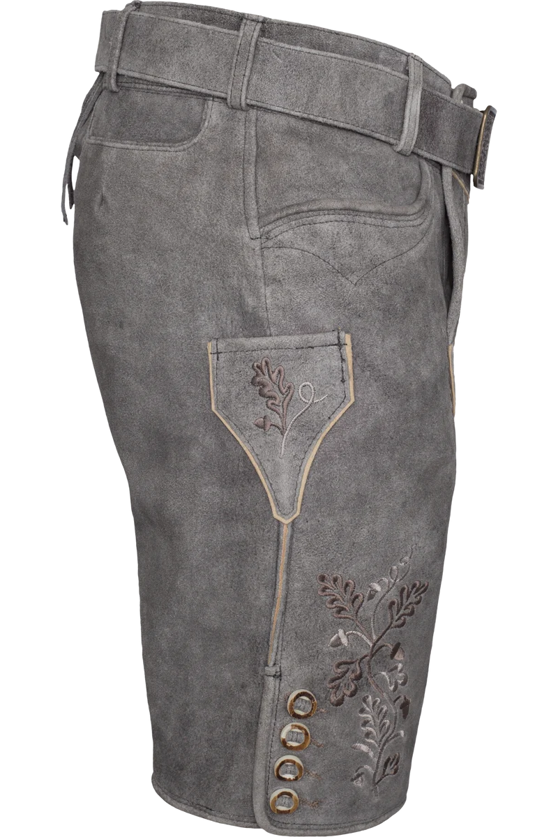 Herren Trachten-Lederhose kurz mit Gürtel - titangrau silbergrau
