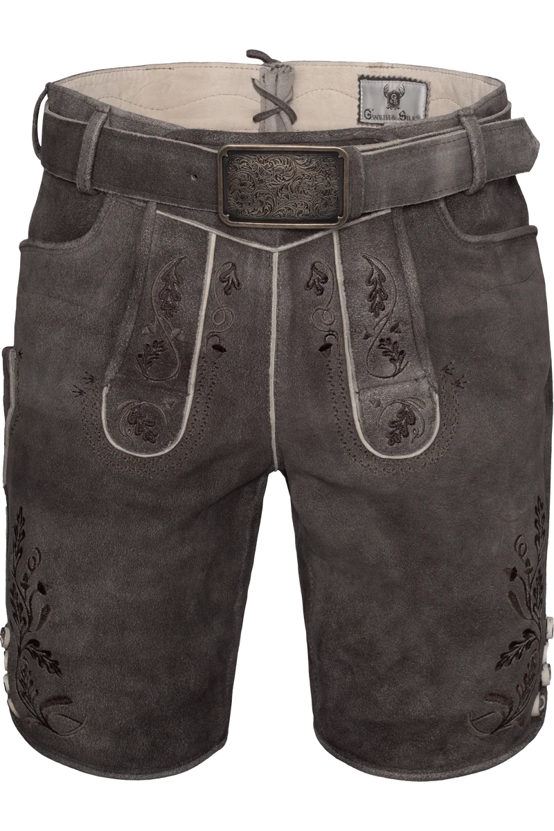 Kurze Herren Trachten-Lederhose mit Ledergürtel - bison schoko