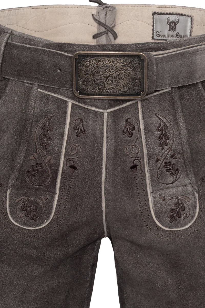 Kurze Herren Trachten-Lederhose mit Ledergürtel - bison schoko