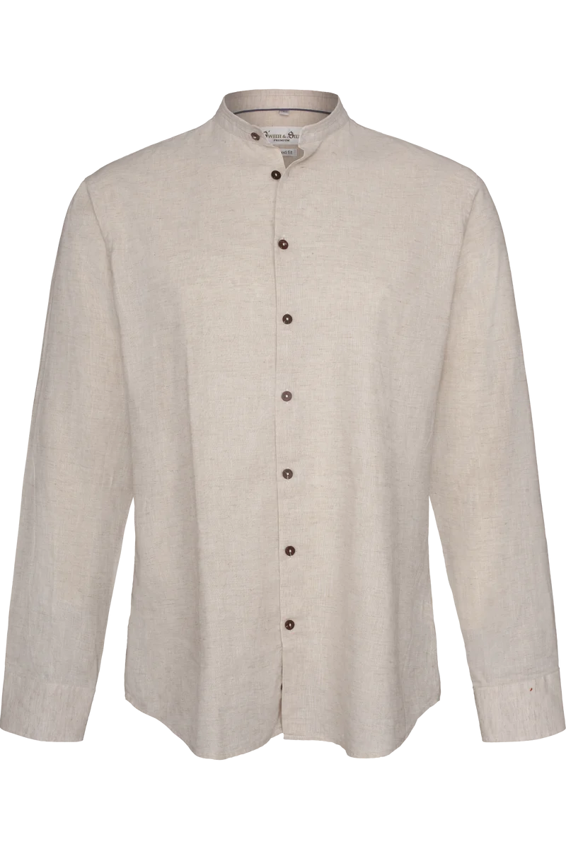 Herren Baumwoll-Leinen-Trachtenhemd tailored fit - sand