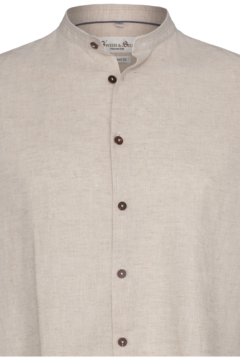 Herren Baumwoll-Leinen-Trachtenhemd tailored fit - sand