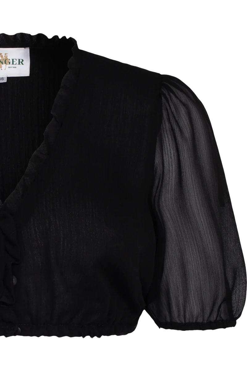 Dirndlbluse leicht transparent mit V-Ausschnitt - schwarz