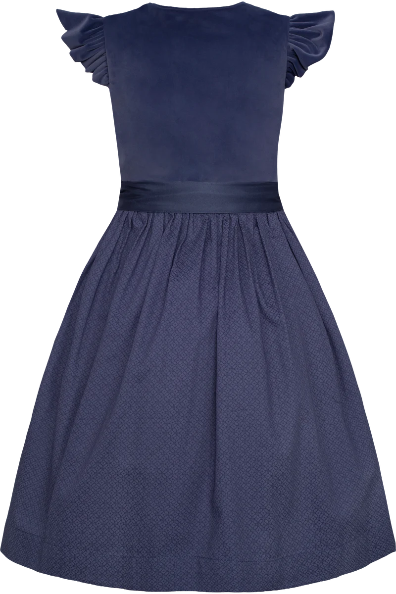 Kinder-Veloursdirndl mit Flügelärmeln - taubenblau