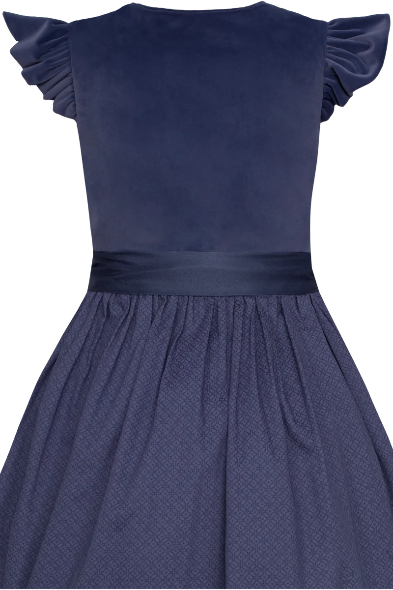 Kinder-Veloursdirndl mit Flügelärmeln - taubenblau