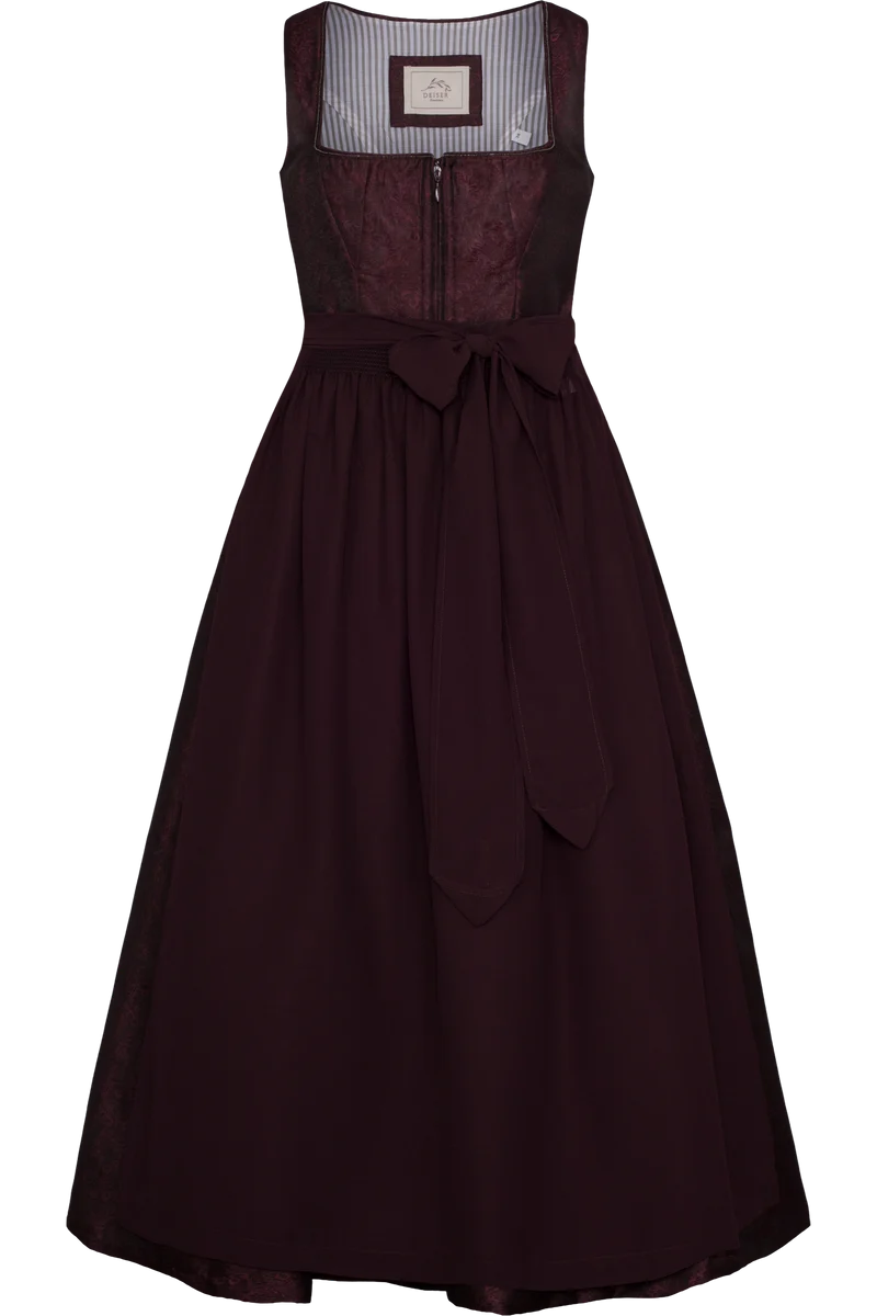 Langes Dirndl gemustert im Ton-in-Ton-Look - bordeaux