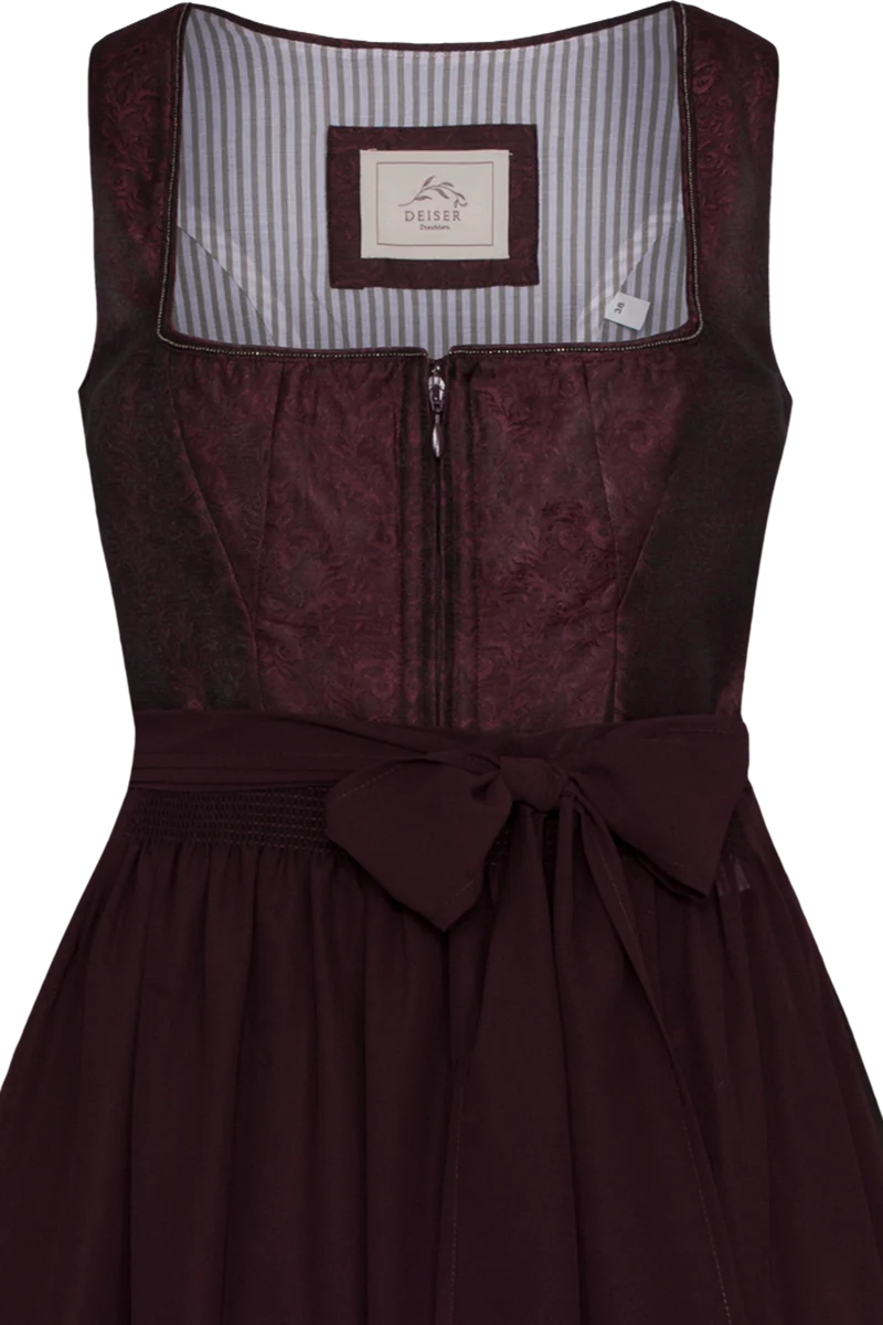 Langes Dirndl gemustert im Ton-in-Ton-Look - bordeaux