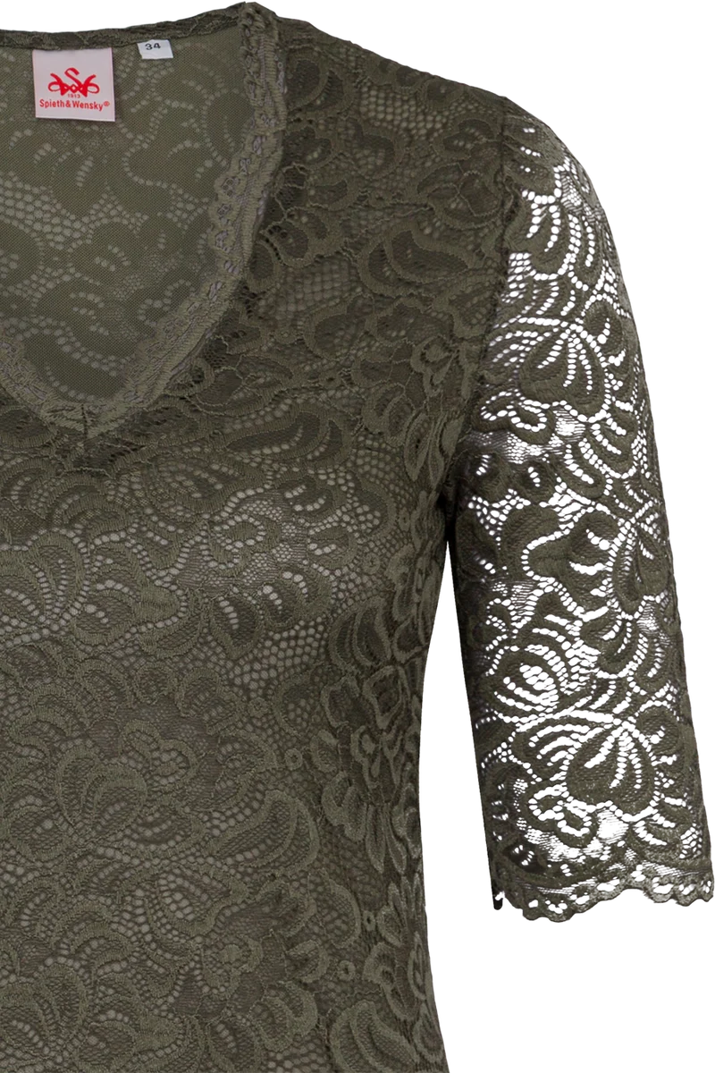 Spitzenshirt mit 3/4-Ärmel - oliv